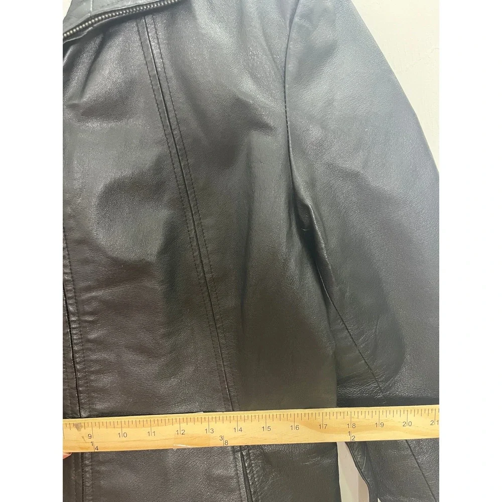 Worthington Leather Jacket Women Medium Black Good Belted Nappa Zip‎ Coat
